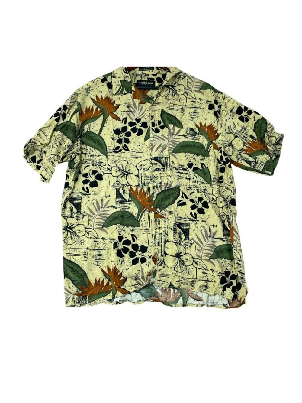 Caribbean Blues Men's XL Hawaiian Shirt Tropical Floral Print Button-Down C0926